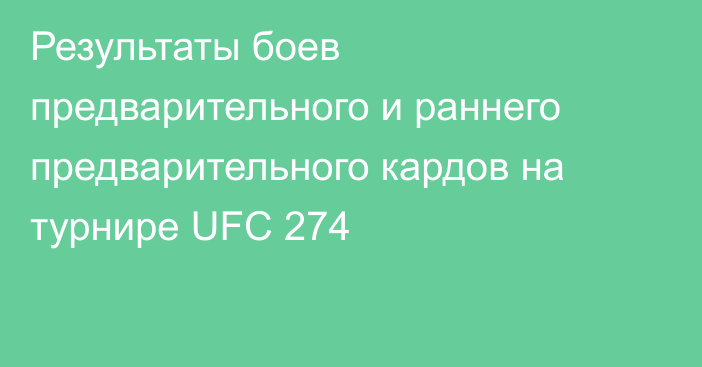 Результаты боев предварительного и раннего предварительного кардов на турнире UFC 274