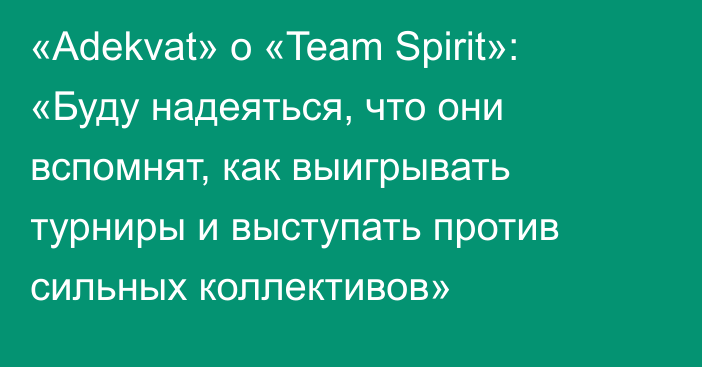 «Adekvat» о «Team Spirit»: «Буду надеяться, что они вспомнят, как выигрывать турниры и выступать против сильных коллективов»