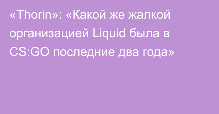 «Thorin»: «Какой же жалкой организацией Liquid была в CS:GO последние два года»