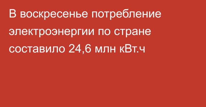 В воскресенье потребление электроэнергии по стране составило 24,6 млн кВт.ч