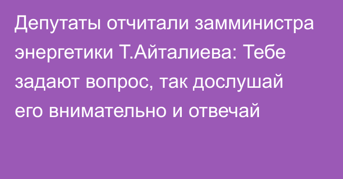 Депутаты отчитали замминистра энергетики Т.Айталиева: Тебе задают вопрос, так дослушай его внимательно и отвечай