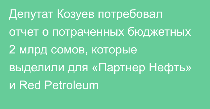 Депутат Козуев потребовал отчет о потраченных бюджетных 2 млрд сомов, которые выделили для «Партнер Нефть» и Red Petroleum