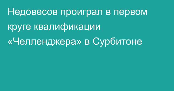 Недовесов проиграл в первом круге квалификации «Челленджера» в Сурбитоне