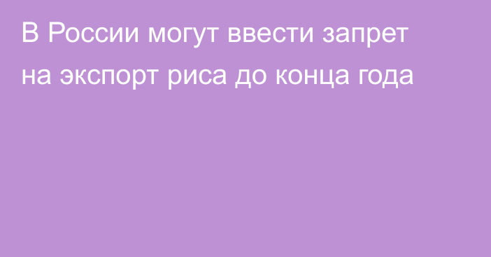 В России могут ввести запрет на экспорт риса до конца года