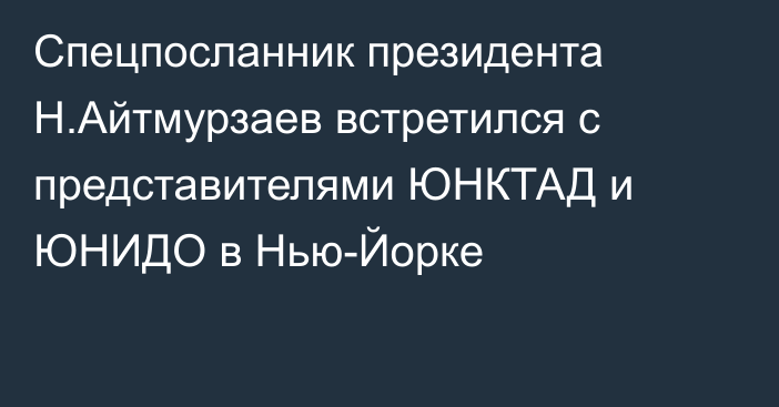 Спецпосланник президента Н.Айтмурзаев встретился с представителями ЮНКТАД и ЮНИДО в Нью-Йорке