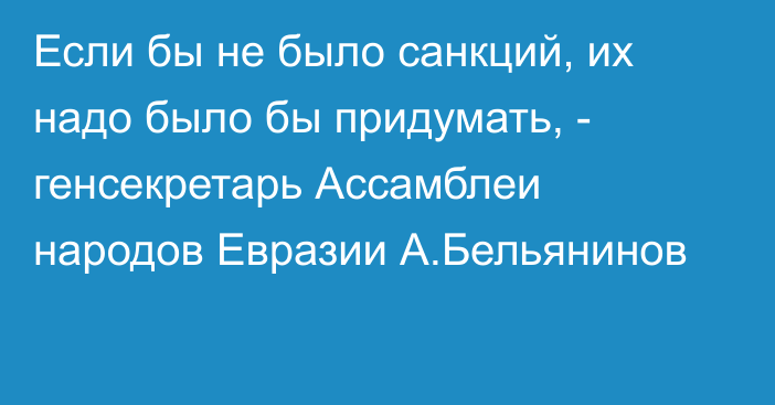 Если бы не было санкций, их надо было бы придумать, - генсекретарь Ассамблеи народов Евразии А.Бельянинов