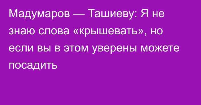 Мадумаров — Ташиеву: Я не знаю слова «крышевать», но если вы в этом уверены можете посадить