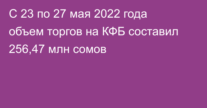 С 23 по 27 мая 2022 года объем торгов на КФБ составил 256,47 млн сомов