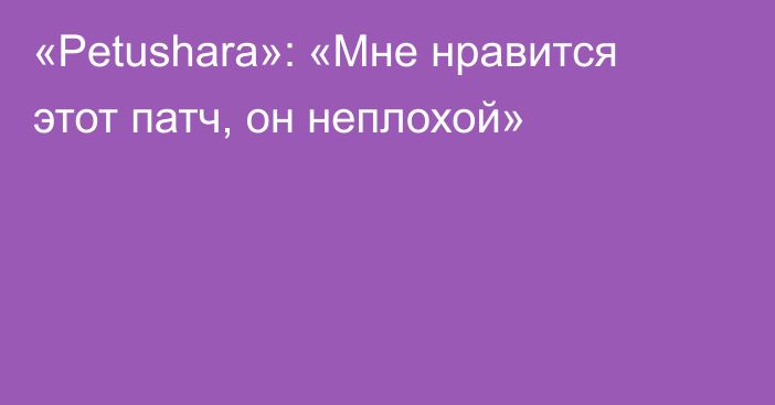 «Petushara»: «Мне нравится этот патч, он неплохой»