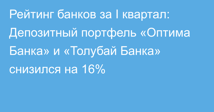 Рейтинг банков за I квартал: Депозитный портфель «Оптима Банка» и «Толубай Банка» снизился на 16%