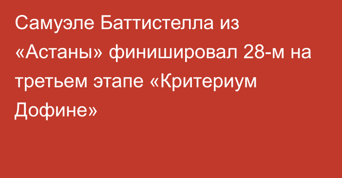 Самуэле Баттистелла из «Астаны» финишировал 28-м на третьем этапе «Критериум Дофине»