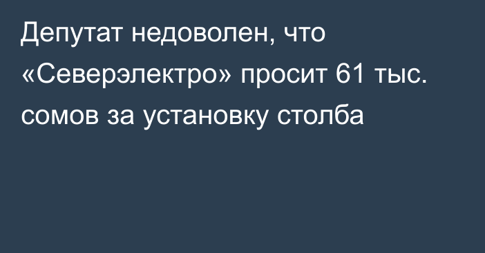 Депутат недоволен, что «Северэлектро» просит 61 тыс. сомов за установку столба