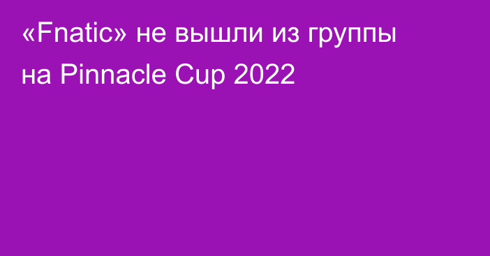 «Fnatic» не вышли из группы на Pinnacle Cup 2022