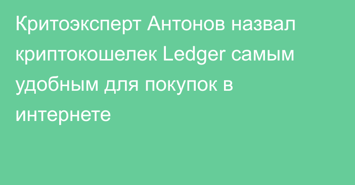 Критоэксперт Антонов назвал криптокошелек Ledger самым удобным для покупок в интернете