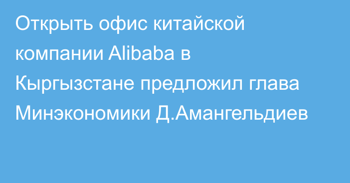 Открыть офис китайской компании Alibaba в Кыргызстане предложил глава Минэкономики Д.Амангельдиев 