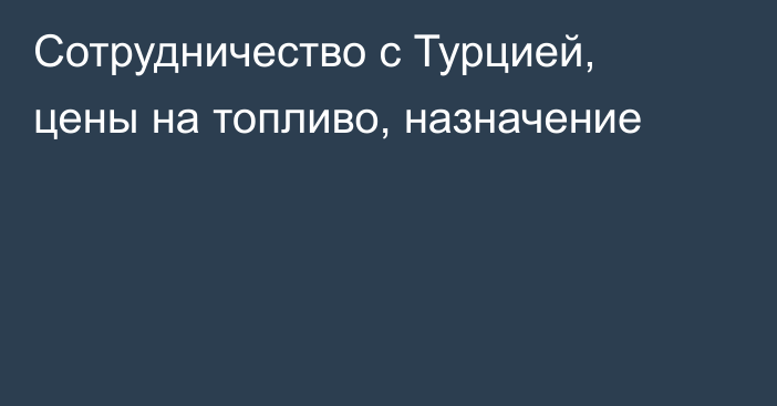 Сотрудничество с Турцией, цены на топливо, назначение