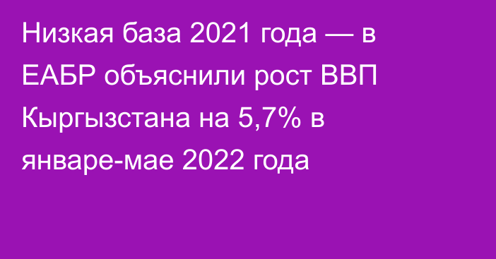 Низкая база 2021 года — в ЕАБР объяснили рост ВВП Кыргызстана на 5,7% в январе-мае 2022 года