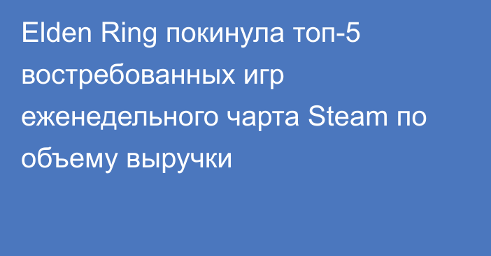 Elden Ring покинула топ-5 востребованных игр еженедельного чарта Steam по объему выручки