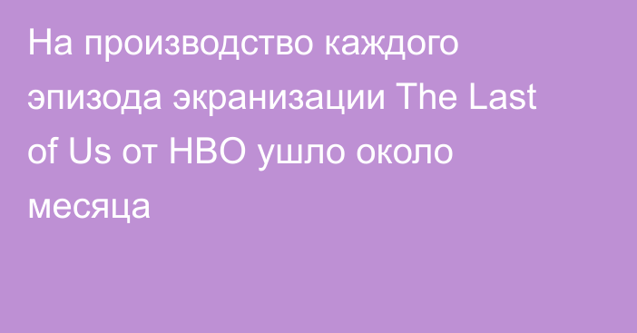 На производство каждого эпизода экранизации The Last of Us от HBO ушло около месяца