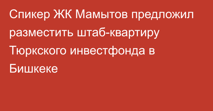 Спикер ЖК Мамытов предложил разместить штаб-квартиру Тюркского инвестфонда в Бишкеке 