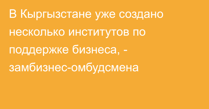 В Кыргызстане уже создано несколько институтов по поддержке бизнеса, - замбизнес-омбудсмена 