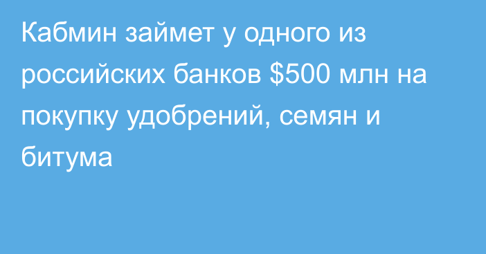 Кабмин займет у одного из российских банков $500 млн на покупку удобрений, семян и битума