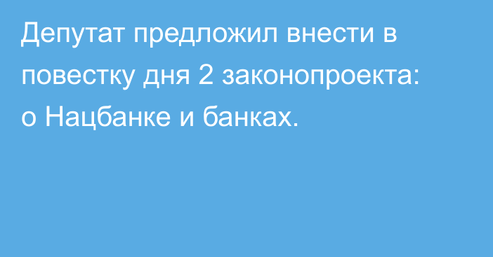 Депутат предложил внести в повестку дня 2 законопроекта: о Нацбанке и банках.