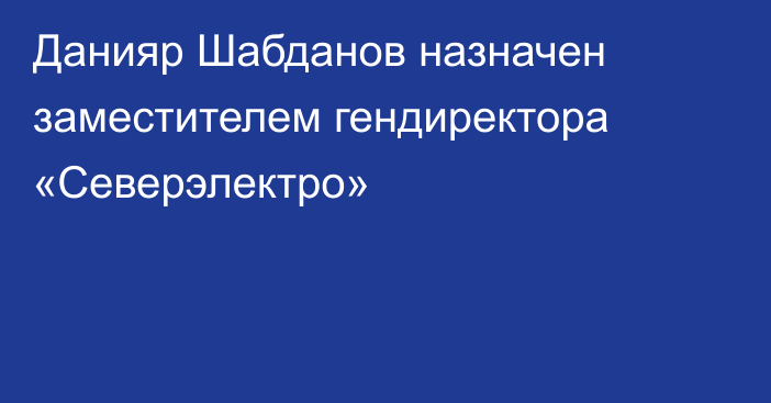 Данияр Шабданов назначен заместителем гендиректора «Северэлектро»