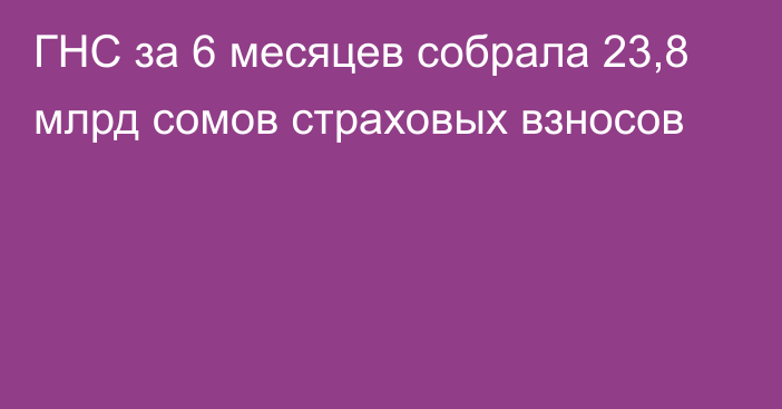 ГНС за 6 месяцев собрала 23,8 млрд сомов страховых взносов