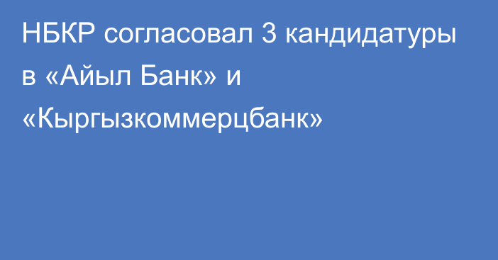 НБКР согласовал 3 кандидатуры в «Айыл Банк» и  «Кыргызкоммерцбанк»