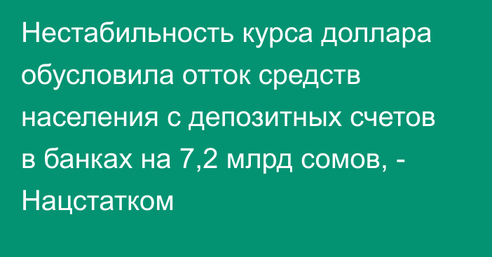 Нестабильность курса доллара обусловила отток средств населения с депозитных счетов в банках на 7,2 млрд сомов, - Нацстатком