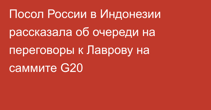 Посол России в Индонезии рассказала об очереди на переговоры к Лаврову на саммите G20
