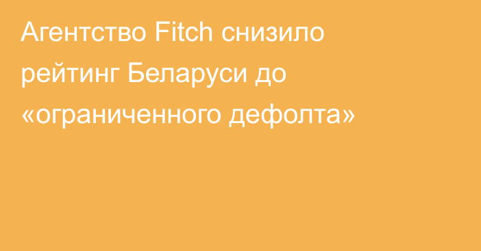 Агентство Fitch снизило рейтинг Беларуси до «ограниченного дефолта»