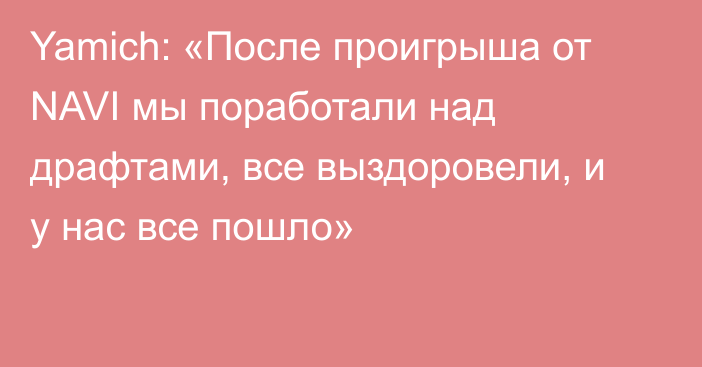 Yamich: «После проигрыша от NAVI мы поработали над драфтами, все выздоровели, и у нас все пошло»