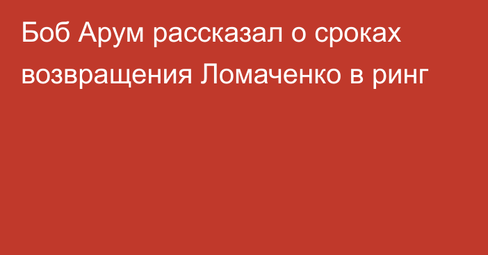 Боб Арум рассказал о сроках возвращения Ломаченко в ринг