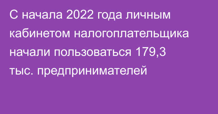 С начала 2022 года личным кабинетом налогоплательщика начали пользоваться 179,3 тыс. предпринимателей