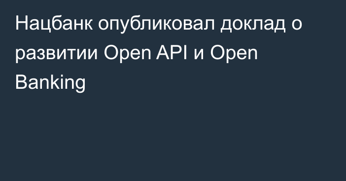 Нацбанк опубликовал доклад о развитии Open API и Open Banking