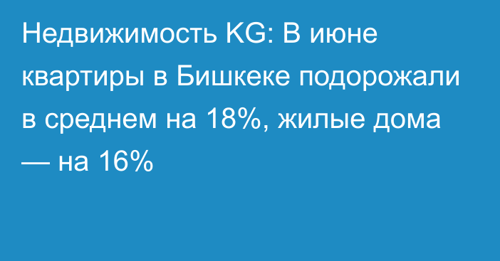 Недвижимость KG:  В июне квартиры в Бишкеке подорожали в среднем на 18%, жилые дома — на 16%