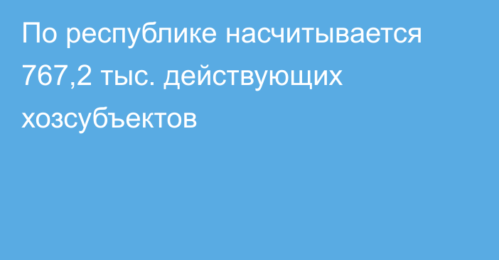 По республике насчитывается 767,2 тыс. действующих хозсубъектов