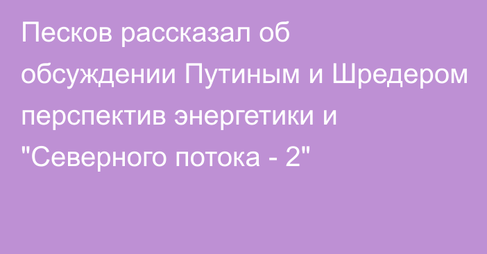Песков рассказал об обсуждении Путиным и Шредером перспектив энергетики и 
