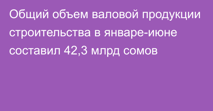 Общий объем валовой продукции строительства в январе-июне составил 42,3 млрд сомов