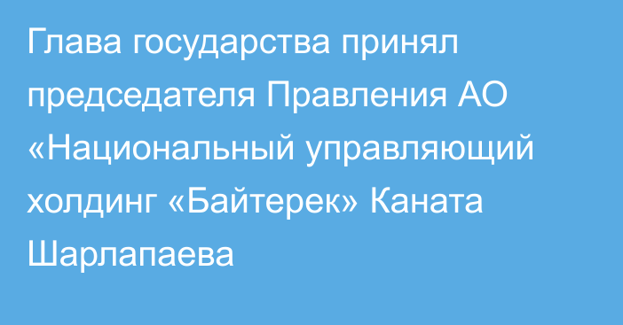 Глава государства принял председателя Правления АО «Национальный управляющий холдинг «Байтерек» Каната Шарлапаева