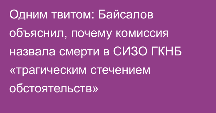 Одним твитом: Байсалов объяснил, почему комиссия назвала смерти в СИЗО ГКНБ «трагическим стечением обстоятельств»