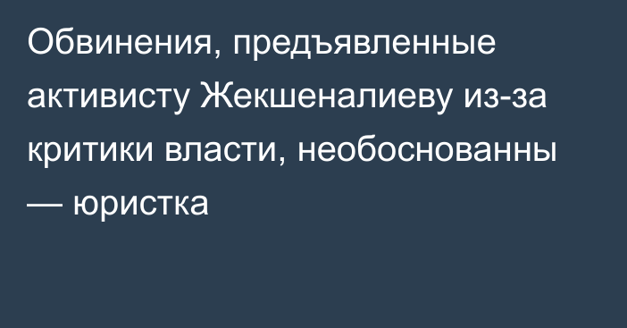 Обвинения, предъявленные активисту Жекшеналиеву из-за критики власти, необоснованны — юристка