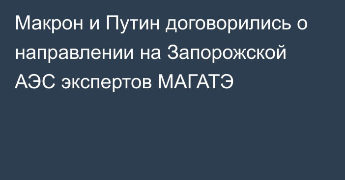 Макрон и Путин договорились о направлении на Запорожской АЭС экспертов МАГАТЭ