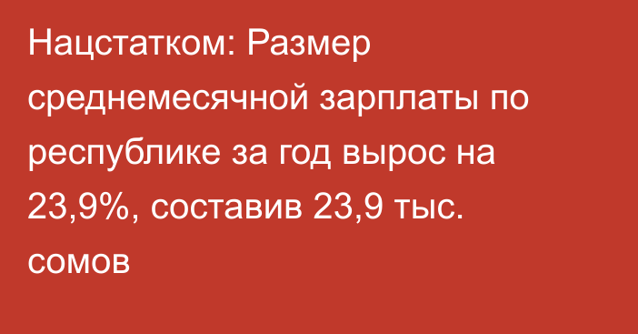 Нацстатком: Размер среднемесячной зарплаты по республике за год вырос на 23,9%, составив 23,9 тыс. сомов