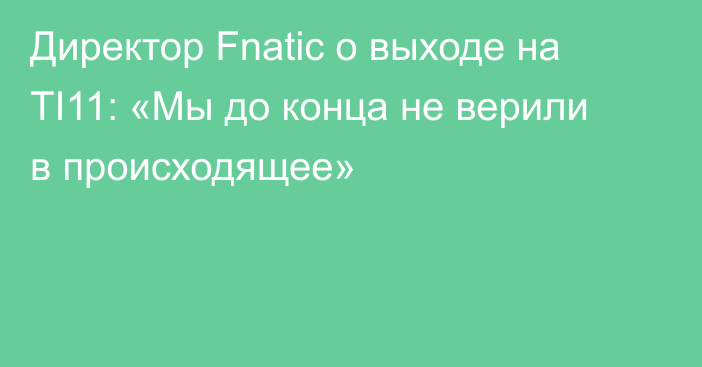 Директор Fnatic о выходе на TI11: «Мы до конца не верили в происходящее»