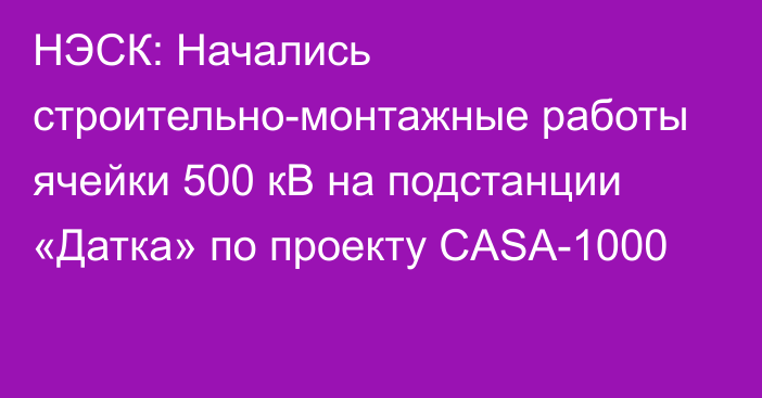 НЭСК: Начались строительно-монтажные работы ячейки 500 кВ на подстанции «Датка» по проекту CASA-1000