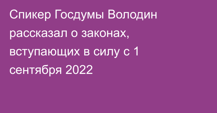 Спикер Госдумы Володин рассказал о законах, вступающих в силу с 1 сентября 2022