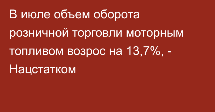 В июле объем оборота розничной торговли моторным топливом возрос на 13,7%, - Нацстатком